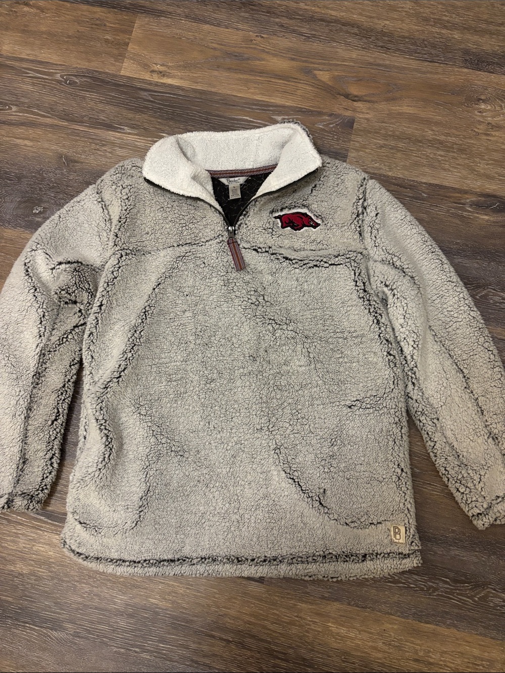 Womens Arkansas Razorback Cream Sherpa Quarter-Zip Pullover